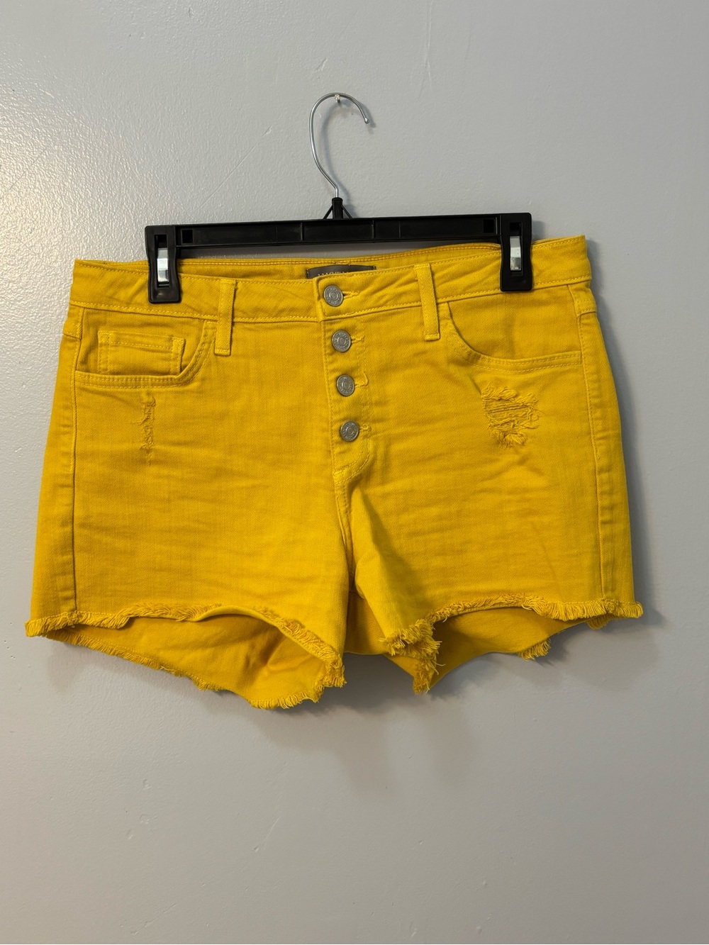 JUST USA Yellow Distressed Button Fly Denim Cutoff Shorts Sz 29.